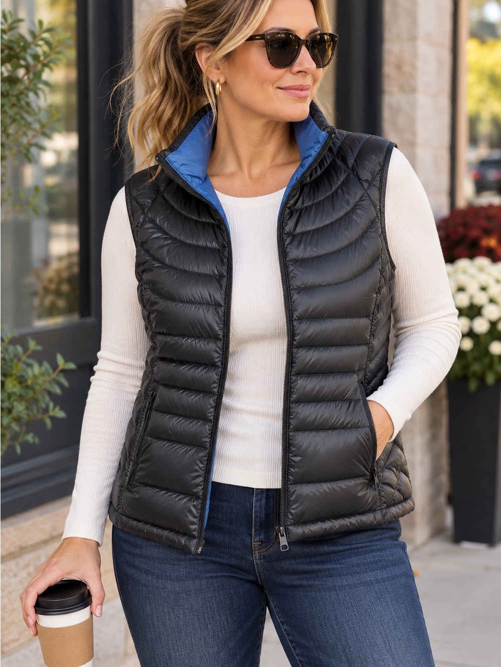 Bernardo Goose Down Puffer Vest Black Blue Lining Lightweight Size XL